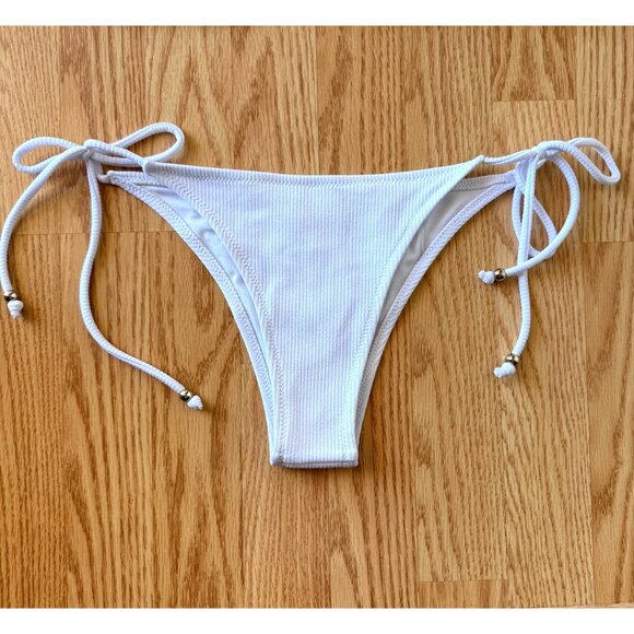 White Ribbed Triangle 2-piece Size Small Bikini Top and Bottoms Set by Mooslover - Picture 11 of 12